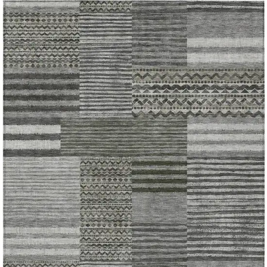 Pewter And Gray Striped Washable Indoor Outdoor Area Rug Photo 4