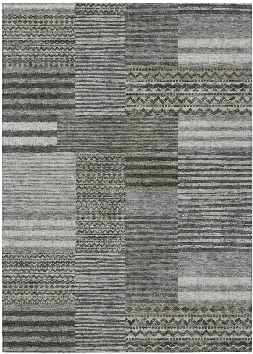 Pewter And Gray Striped Washable Indoor Outdoor Area Rug Photo 2