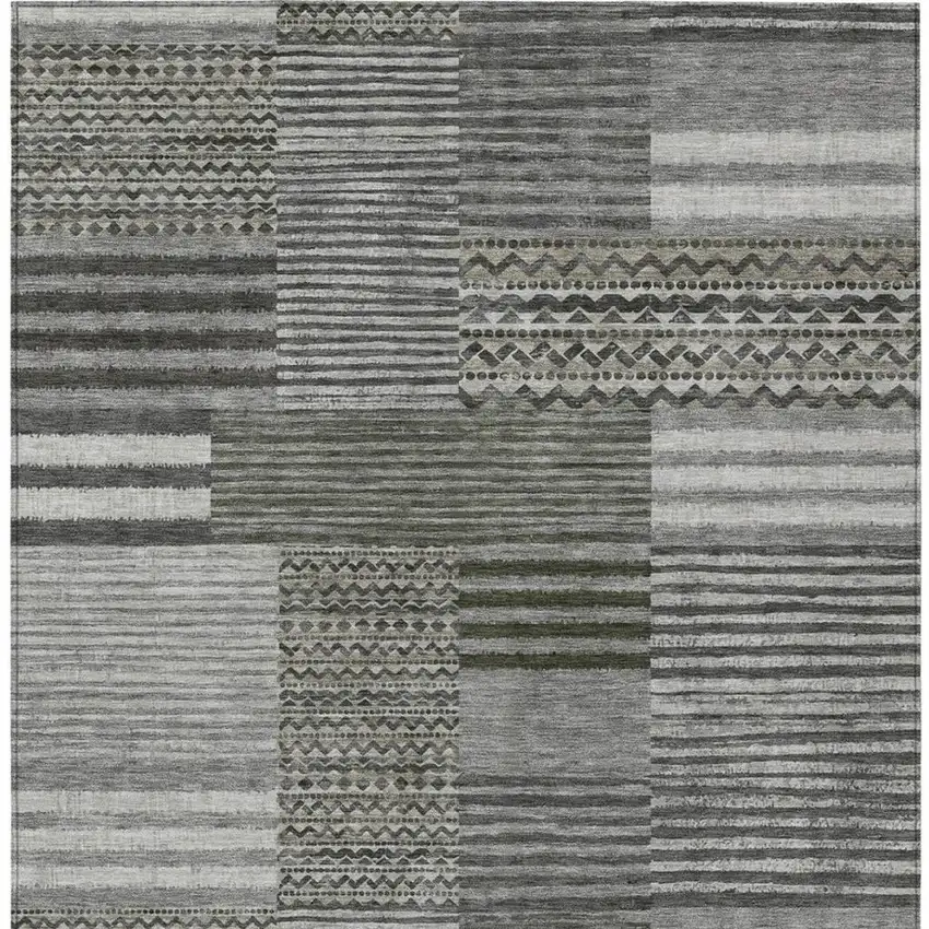 Pewter And Gray Striped Washable Indoor Outdoor Area Rug Photo 4