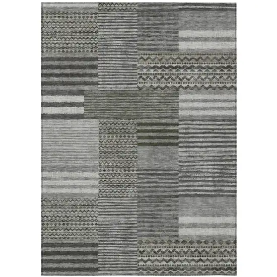 Pewter And Gray Striped Washable Indoor Outdoor Area Rug Photo 2
