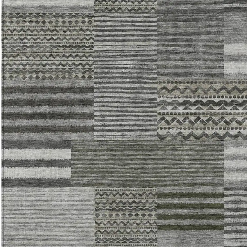 Pewter And Gray Striped Washable Indoor Outdoor Area Rug Photo 3