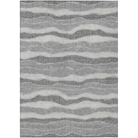 Pewter And Gray Striped Washable Indoor Outdoor Area Rug Photo 2