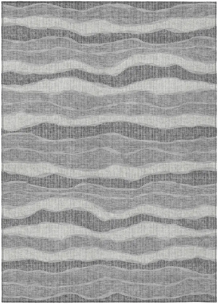 Pewter And Gray Striped Washable Indoor Outdoor Area Rug Photo 2