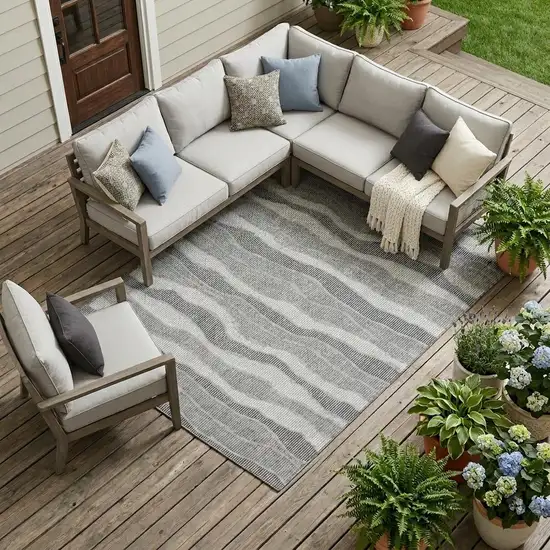 Pewter And Gray Striped Washable Indoor Outdoor Area Rug Photo 1
