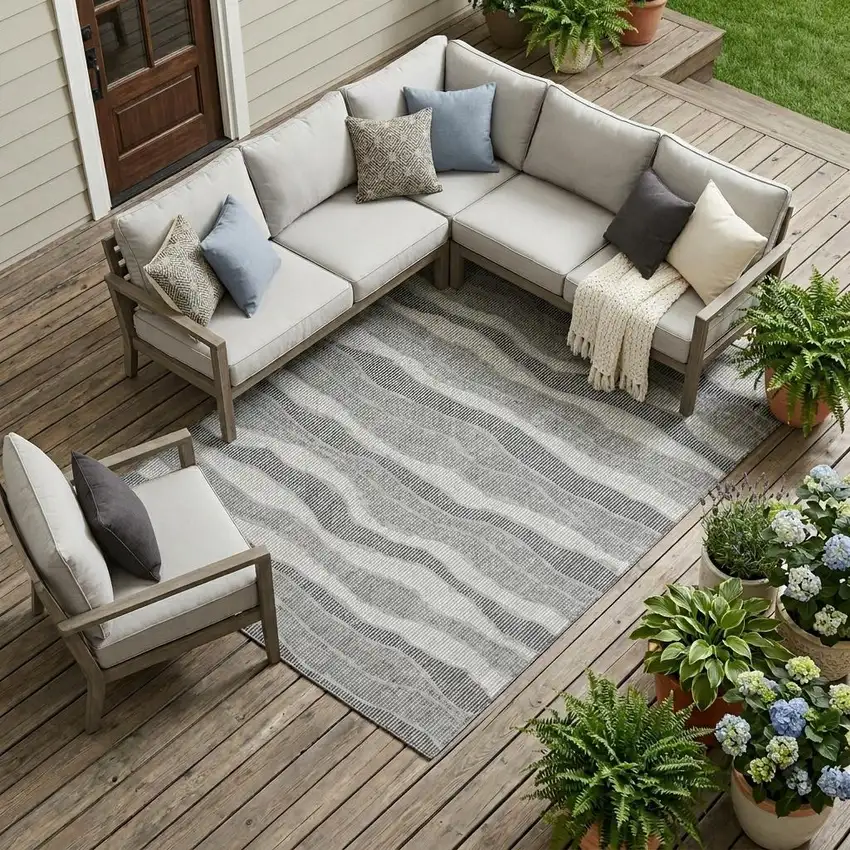 Pewter And Gray Striped Washable Indoor Outdoor Area Rug Photo 1