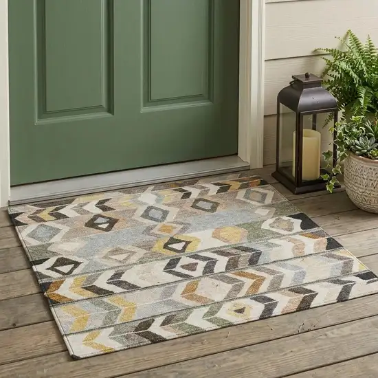 Pewter And Gray Tribal Washable Indoor Outdoor Area Rug Photo 1