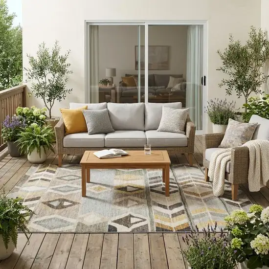 Pewter And Gray Tribal Washable Indoor Outdoor Area Rug Photo 1