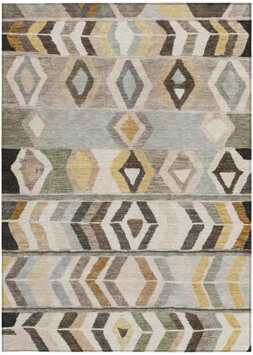 Pewter And Gray Tribal Washable Indoor Outdoor Area Rug Photo 4
