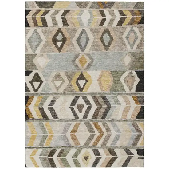 Pewter And Gray Tribal Washable Indoor Outdoor Area Rug Photo 2