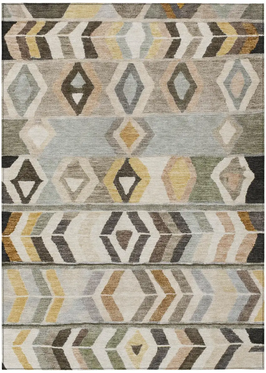 Pewter And Gray Tribal Washable Indoor Outdoor Area Rug Photo 2