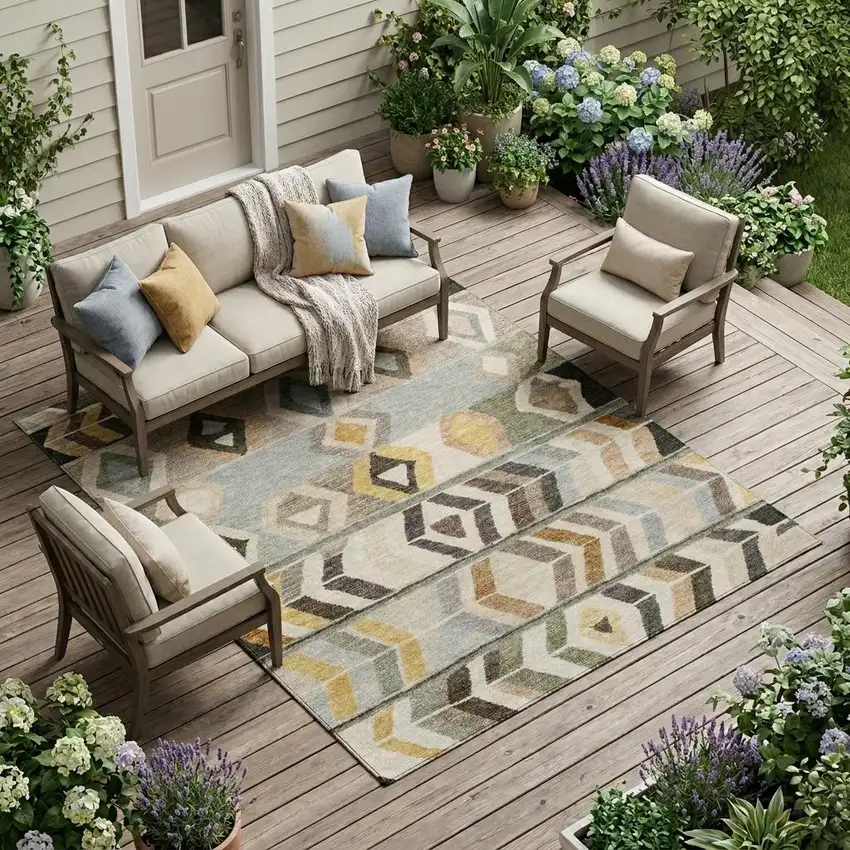 Pewter And Gray Tribal Washable Indoor Outdoor Area Rug Photo 1