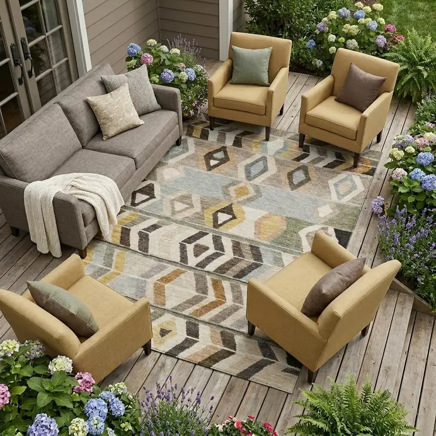 Pewter And Gray Tribal Washable Indoor Outdoor Area Rug Photo 1