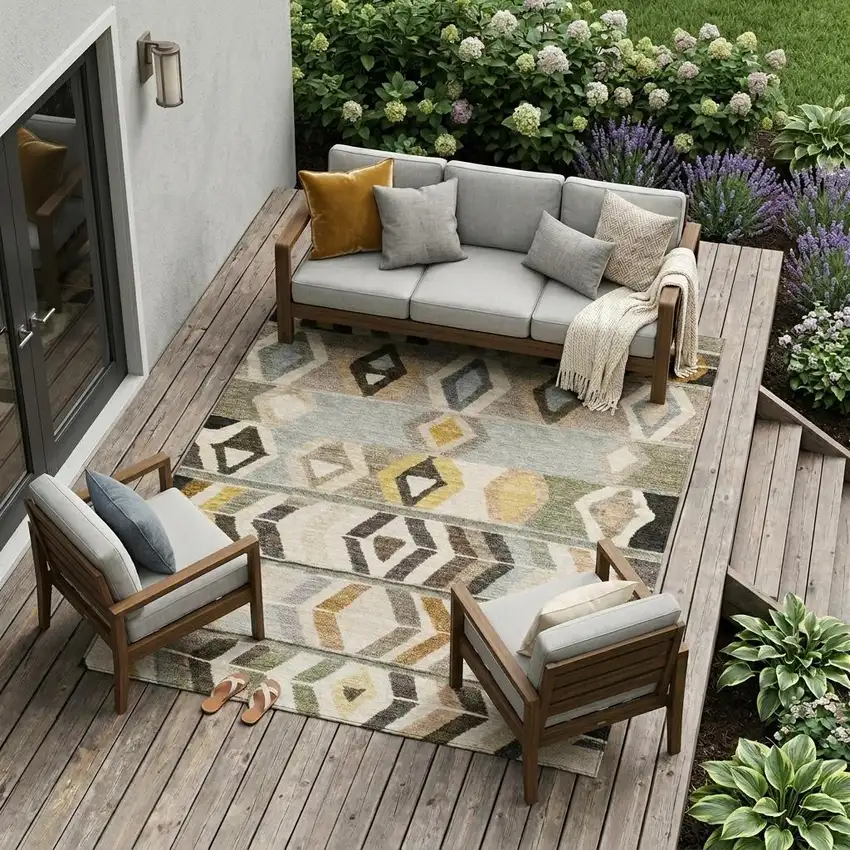 Pewter And Gray Tribal Washable Indoor Outdoor Area Rug Photo 1