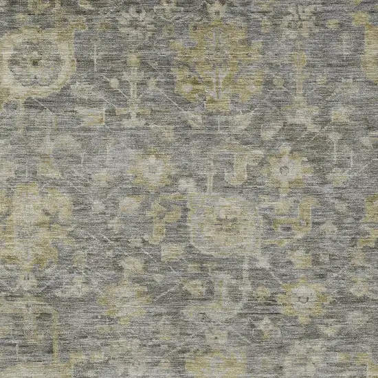 Pewter And Green Damask Washable Indoor Outdoor Area Rug Photo 5