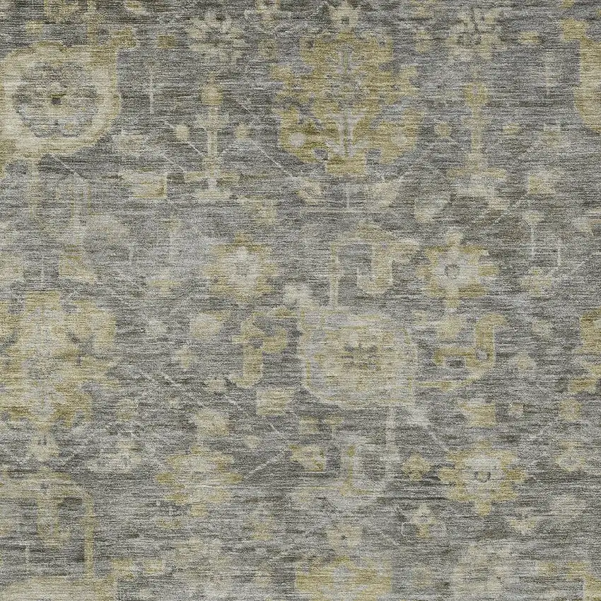 Pewter And Green Damask Washable Indoor Outdoor Area Rug Photo 5