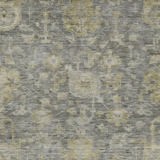 Pewter And Green Damask Washable Indoor Outdoor Area Rug Photo 5