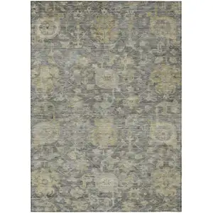 Photo of Pewter And Green Damask Washable Indoor Outdoor Area Rug