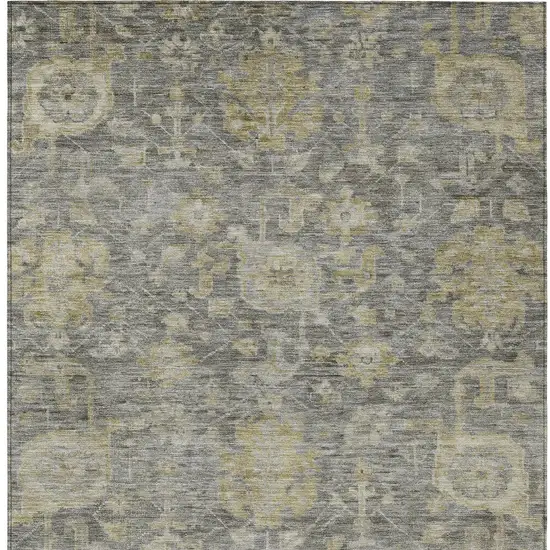 Pewter And Green Damask Washable Indoor Outdoor Area Rug Photo 6