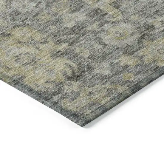 Pewter And Green Damask Washable Indoor Outdoor Area Rug Photo 4