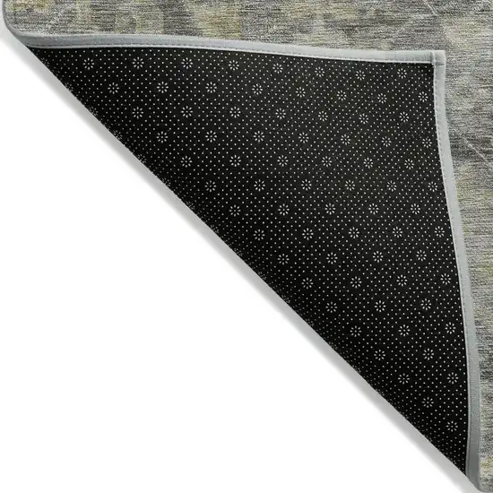 Pewter And Green Damask Washable Indoor Outdoor Area Rug Photo 3