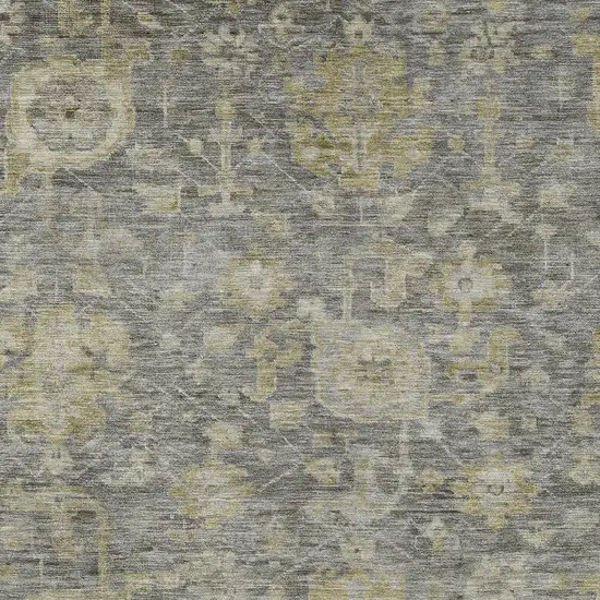 Pewter And Green Damask Washable Indoor Outdoor Area Rug Photo 5