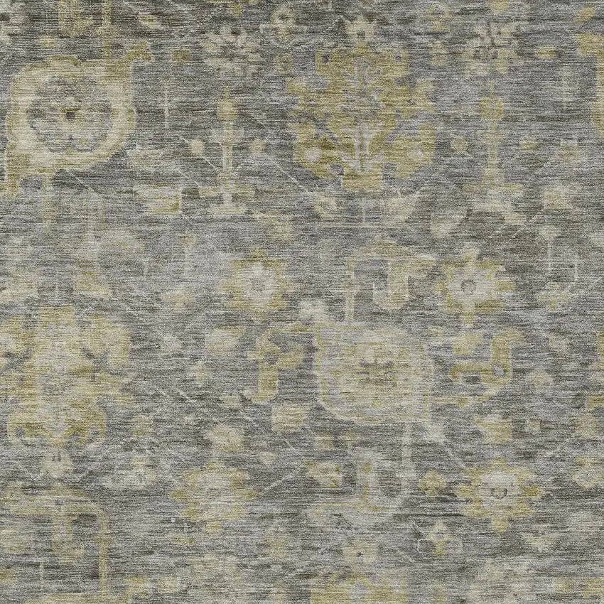 Pewter And Green Damask Washable Indoor Outdoor Area Rug Photo 5