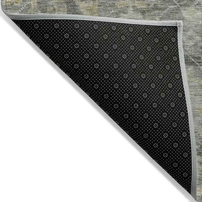 Pewter And Green Damask Washable Indoor Outdoor Area Rug Photo 3