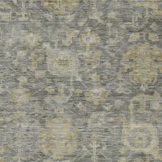 Pewter And Green Damask Washable Indoor Outdoor Area Rug Photo 5