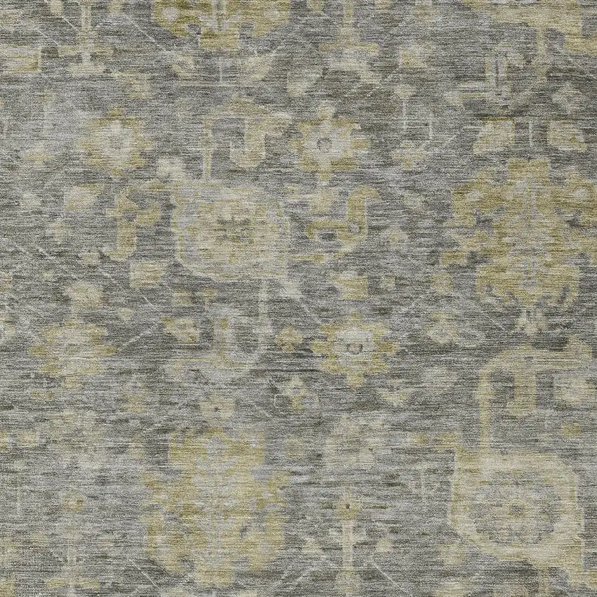 Pewter And Green Damask Washable Indoor Outdoor Area Rug Photo 5