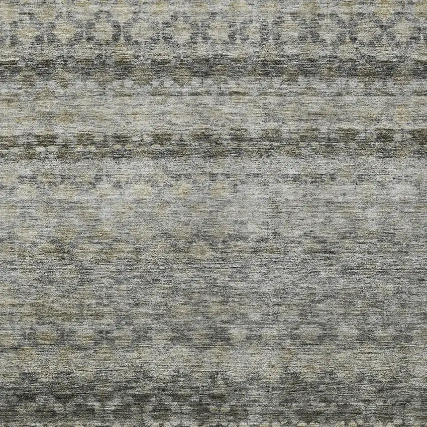 Pewter And Green Striped Washable Indoor Outdoor Area Rug Photo 6