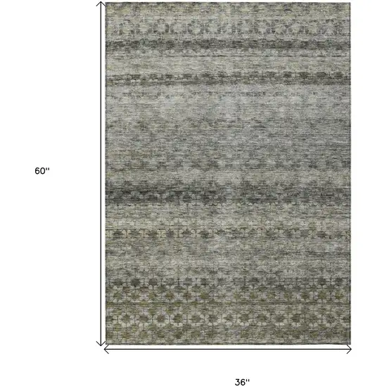 Pewter And Green Striped Washable Indoor Outdoor Area Rug Photo 3