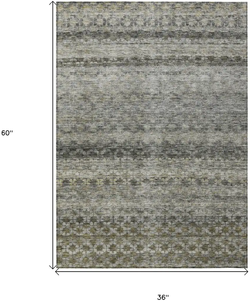 Pewter And Green Striped Washable Indoor Outdoor Area Rug Photo 3