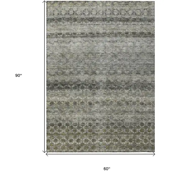 Pewter And Green Striped Washable Indoor Outdoor Area Rug Photo 3