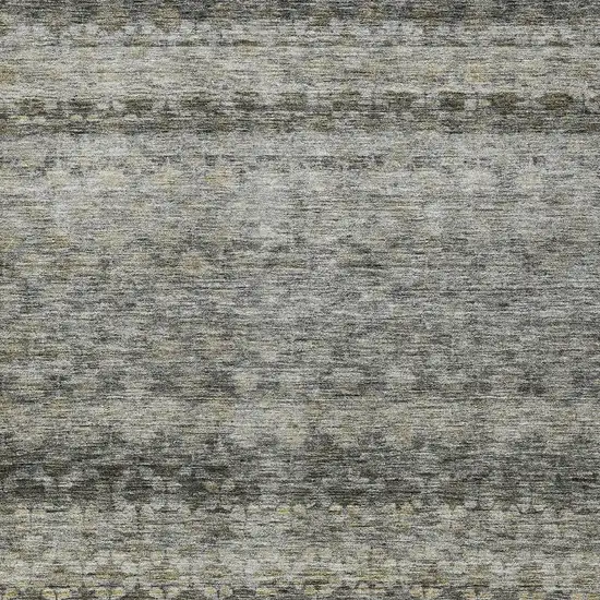 Pewter And Green Striped Washable Indoor Outdoor Area Rug Photo 6