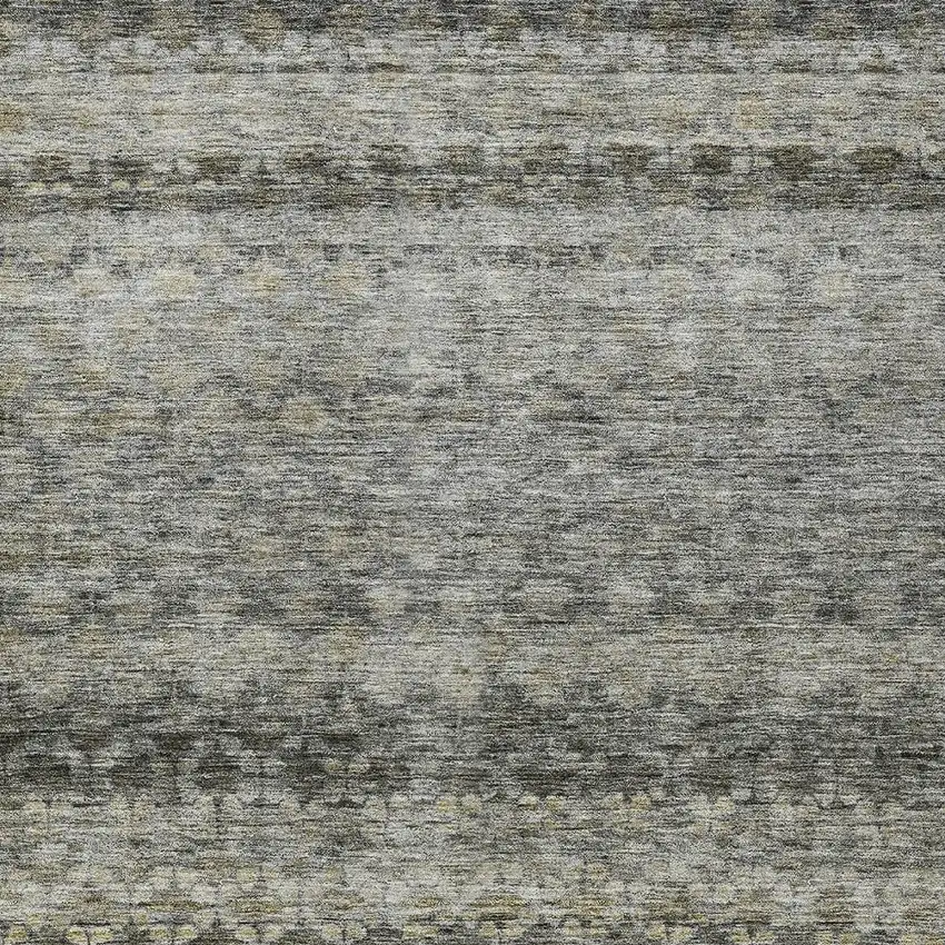 Pewter And Green Striped Washable Indoor Outdoor Area Rug Photo 6