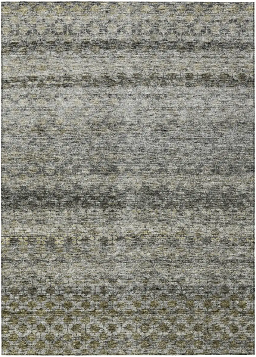 Pewter And Green Striped Washable Indoor Outdoor Area Rug Photo 2