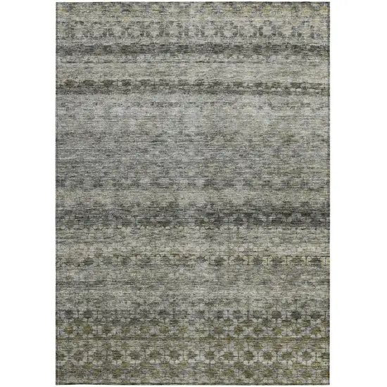 Pewter And Green Striped Washable Indoor Outdoor Area Rug Photo 7