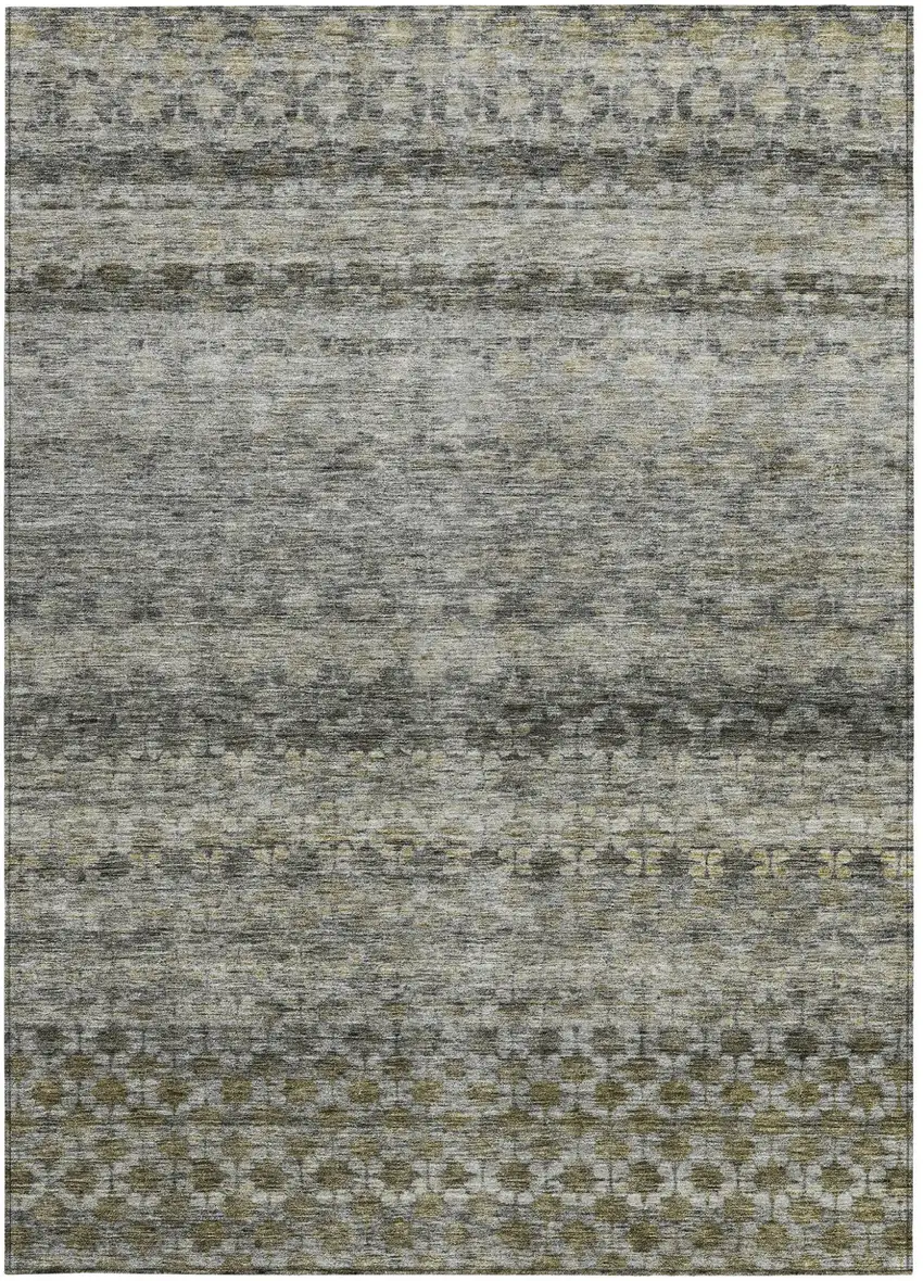 Pewter And Green Striped Washable Indoor Outdoor Area Rug Photo 7