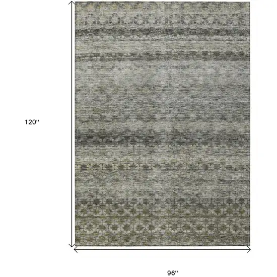 Pewter And Green Striped Washable Indoor Outdoor Area Rug Photo 3