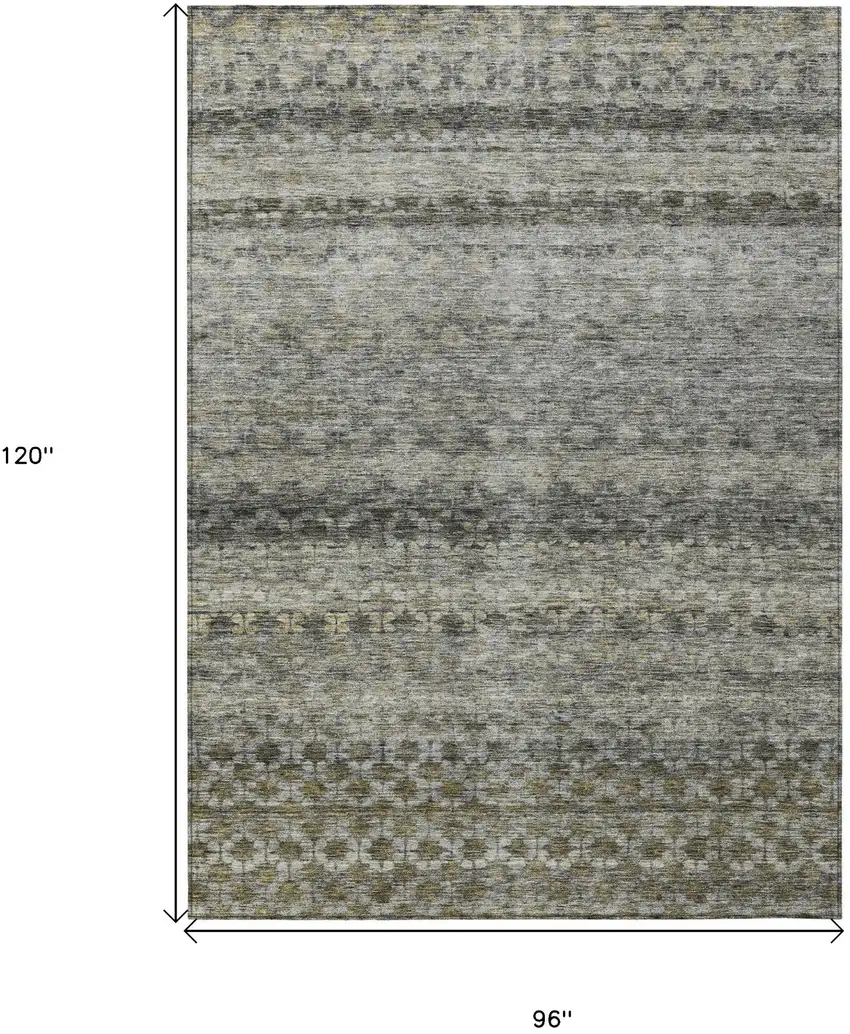 Pewter And Green Striped Washable Indoor Outdoor Area Rug Photo 3