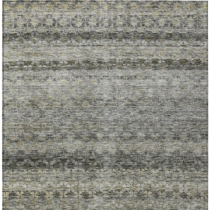 Pewter And Green Striped Washable Indoor Outdoor Area Rug Photo 7