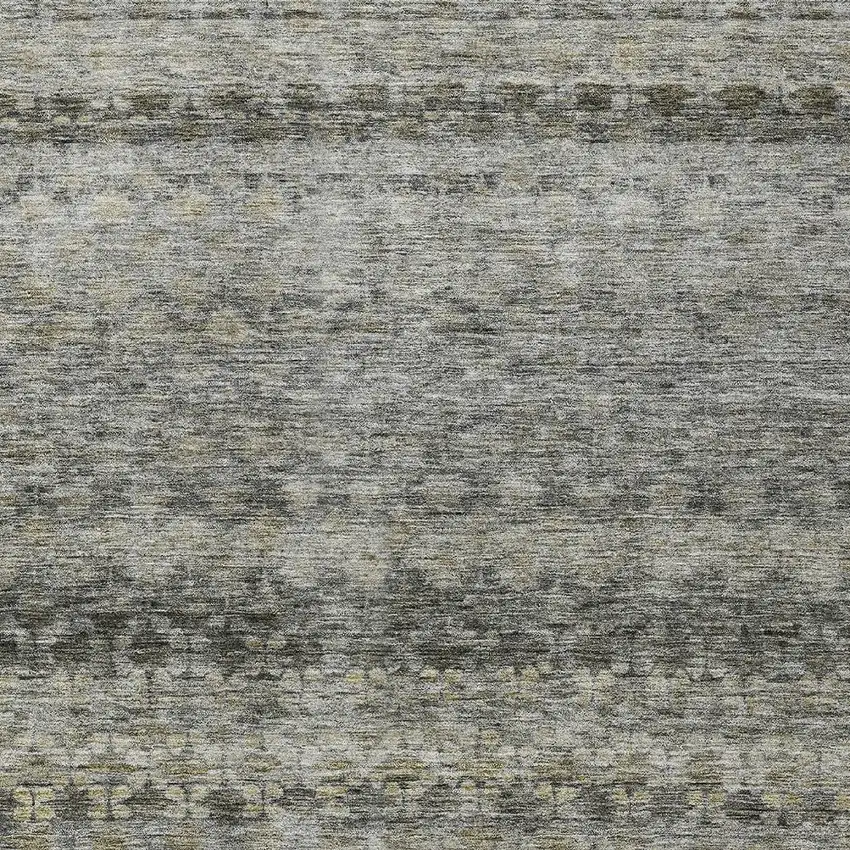 Pewter And Green Striped Washable Indoor Outdoor Area Rug Photo 6