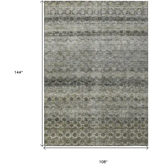 Pewter And Green Striped Washable Indoor Outdoor Area Rug Photo 3