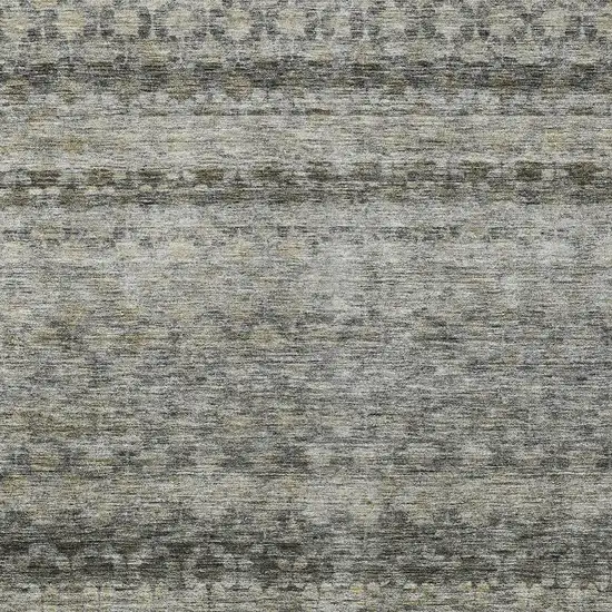 Pewter And Green Striped Washable Indoor Outdoor Area Rug Photo 6