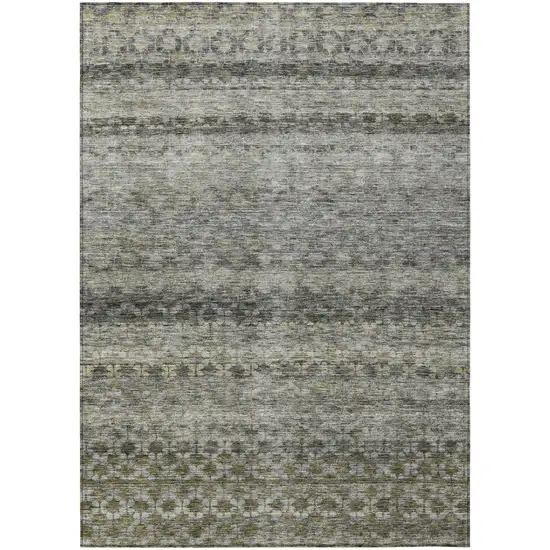 Pewter And Green Striped Washable Indoor Outdoor Area Rug Photo 2