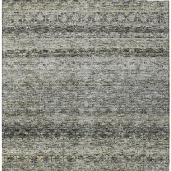 Pewter And Green Striped Washable Indoor Outdoor Area Rug Photo 7