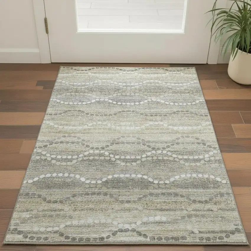 Pewter And Ivory Abstract Geometric Washable Area Rug With UV Protection Photo 2