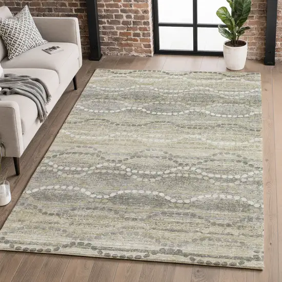 Pewter And Ivory Abstract Geometric Washable Area Rug With UV Protection Photo 5