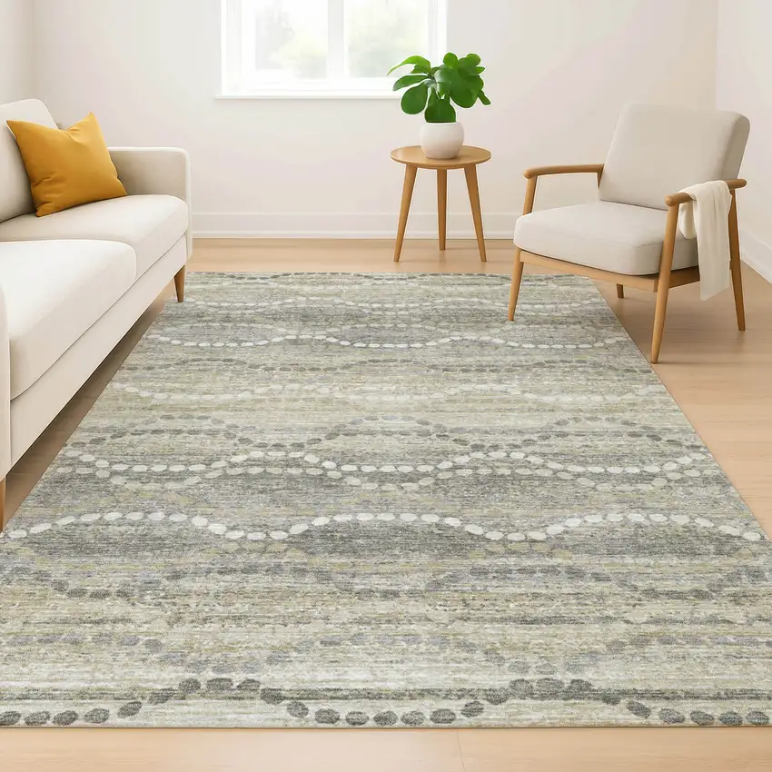 Pewter And Ivory Abstract Geometric Washable Area Rug With UV Protection Photo 6