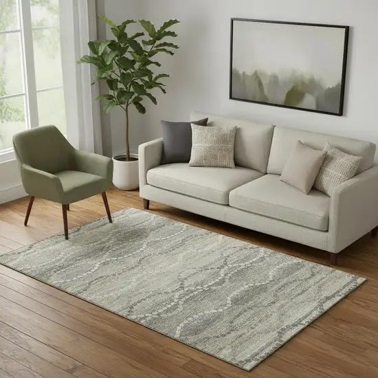 Pewter And Ivory Abstract Geometric Washable Area Rug With UV Protection Photo 2